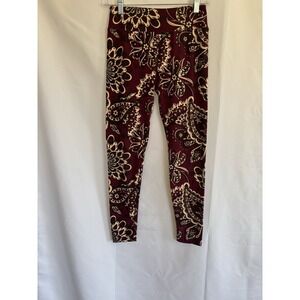 LuLaRoe burgundy With Cream & Black Floral Pattern Leggings Woman's Os ONE SIZE